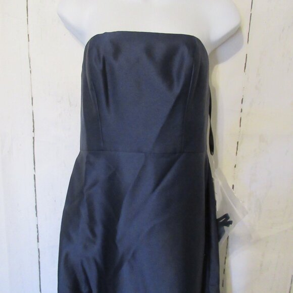 Dessy Collection Vivian Diamond Dress Blue Satin Ruffle Maxi Bridesmaid Prom - Picture 7 of 11